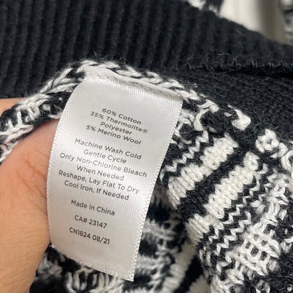 Talbots Black & White Fair Isle Crewneck Sweater XL Cotton/Wool Blend - Picture 8 of 9